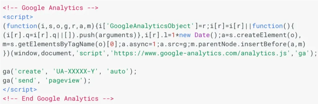 Example of Google Analytics tag script