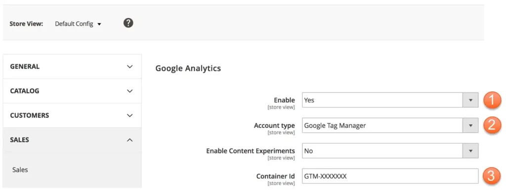 Magento 2 configuration screen for Google Analytics settings