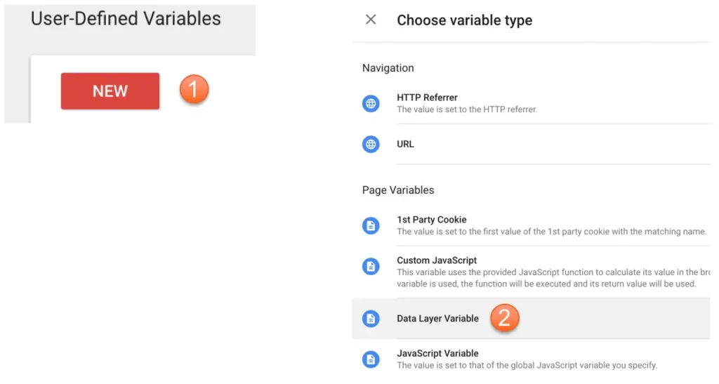 Google Tag Manager screen showing a user defined data layer variable