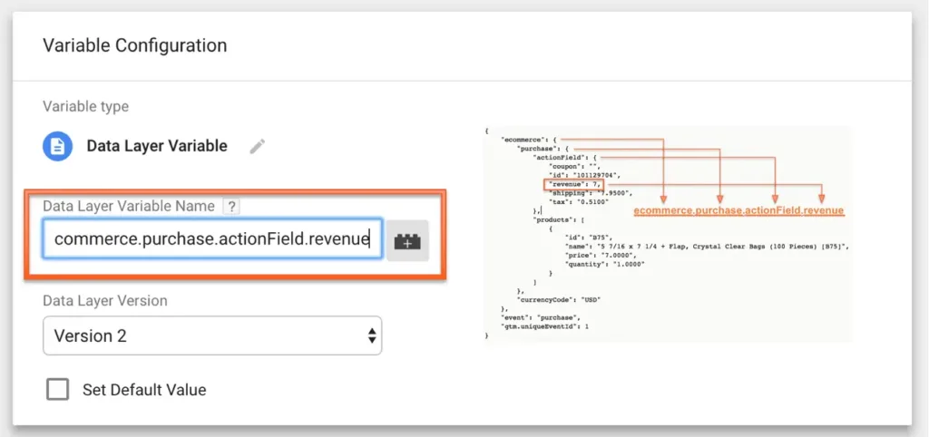 Google Tag Manager showing a user defined variable configuration