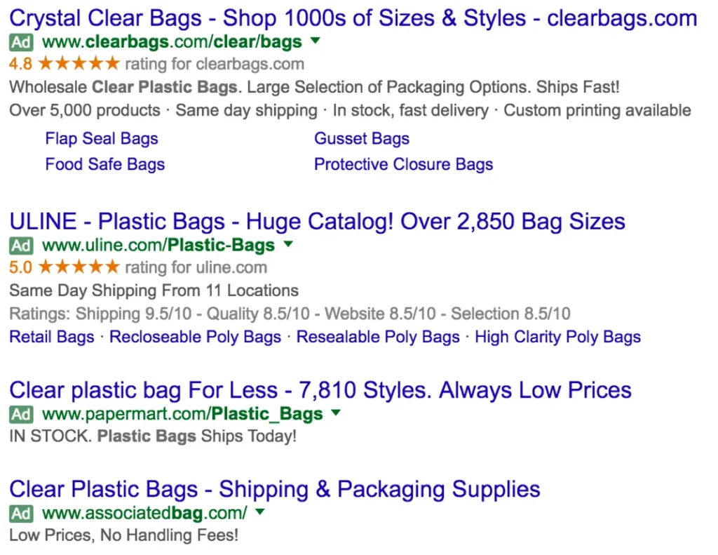 Google Search showing Expanded Text ads