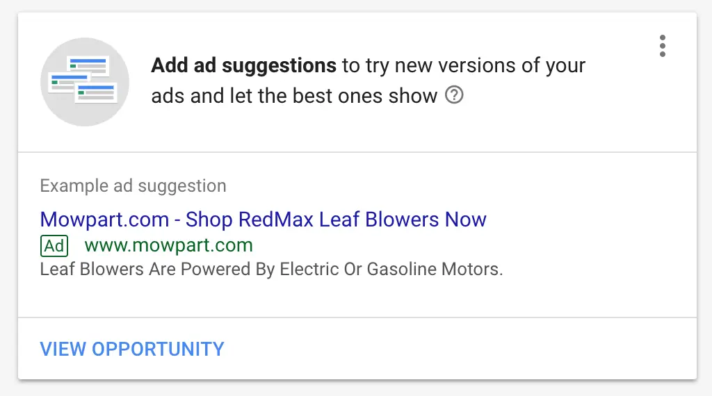 Google Ads example ad suggestion showing poor wording