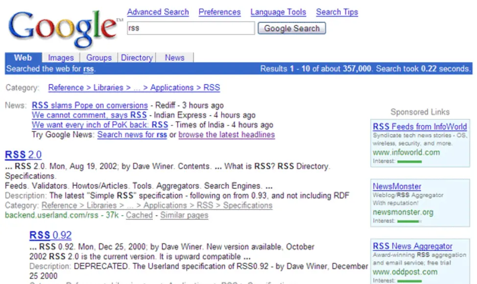 SERP example from 2000
