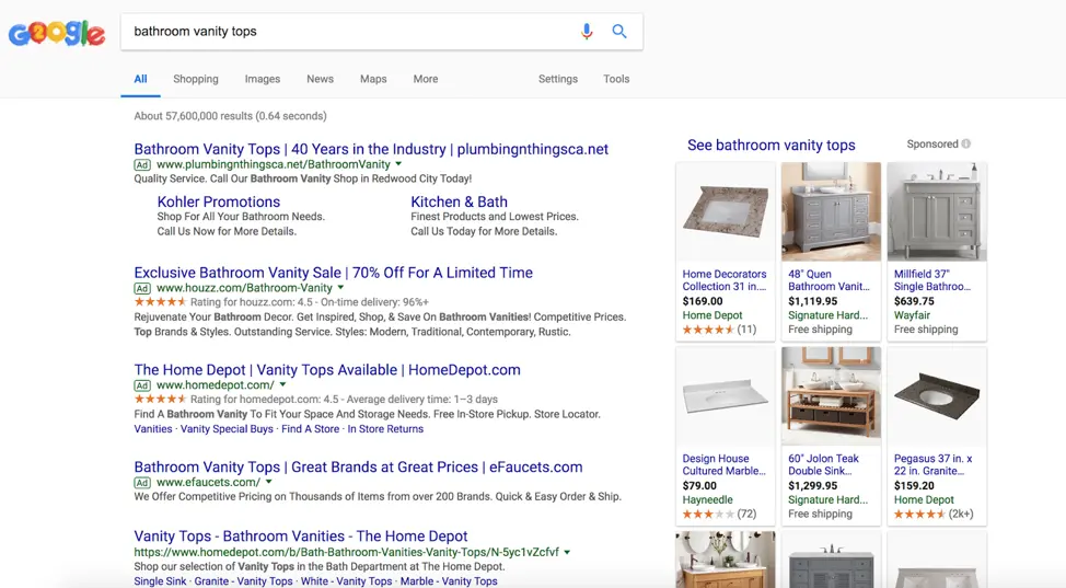 SERP example from 2018